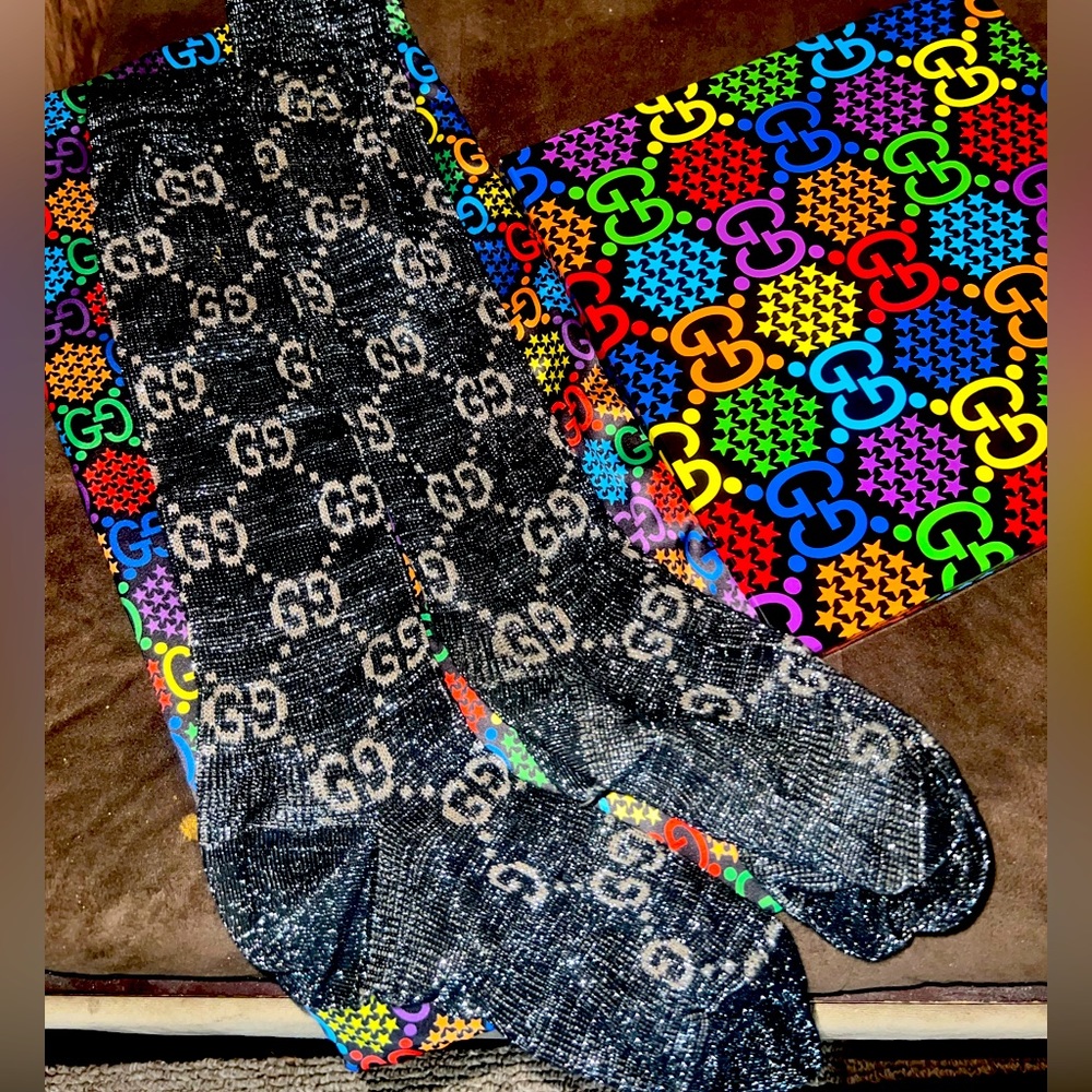 Black & Silver Crystal GG Socks (ONE OWNER)